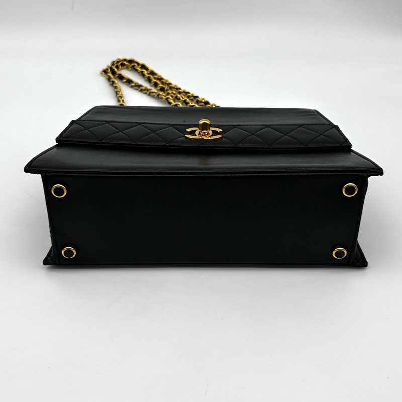 「JL精品代購」香奈兒中古黑金羊皮kelly型菱格紋鏈條包-8