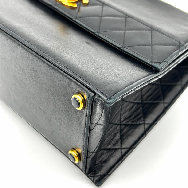 「JL精品代購」香奈兒中古黑金羊皮kelly型菱格紋鏈條包-9