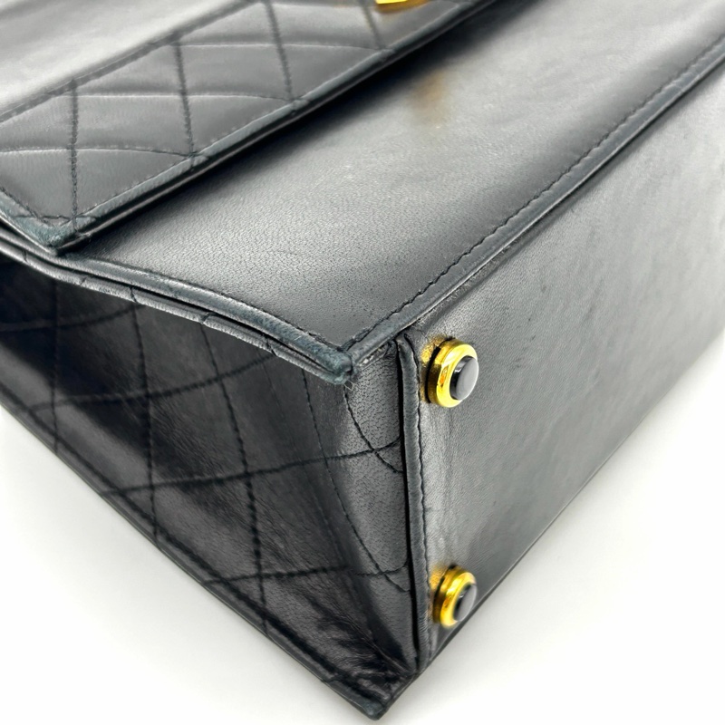 「JL精品代購」香奈兒中古黑金羊皮kelly型菱格紋鏈條包-10