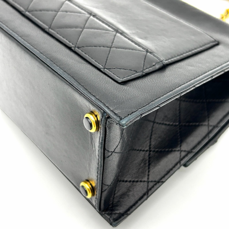 「JL精品代購」香奈兒中古黑金羊皮kelly型菱格紋鏈條包-11