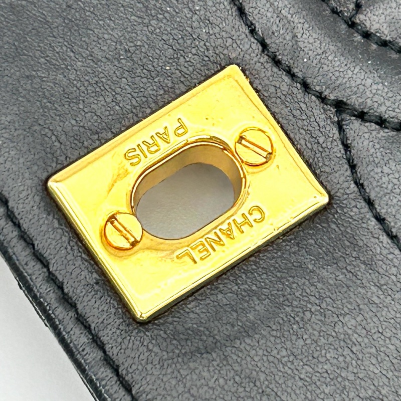 「JL精品代購」香奈兒中古黑金羊皮kelly型菱格紋鏈條包-14