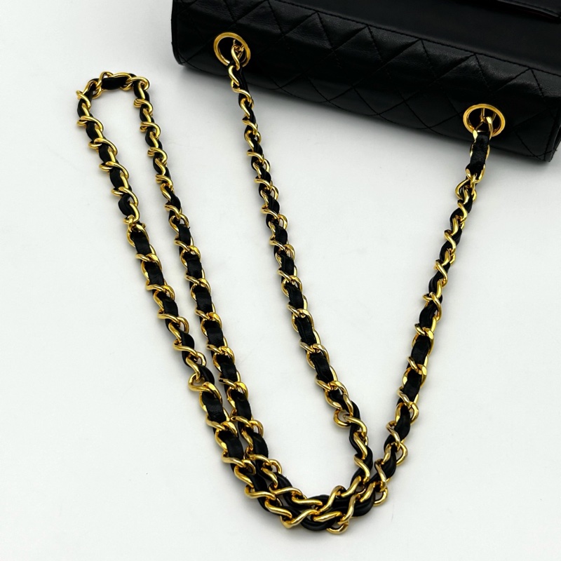 「JL精品代購」香奈兒中古黑金羊皮kelly型菱格紋鏈條包-15