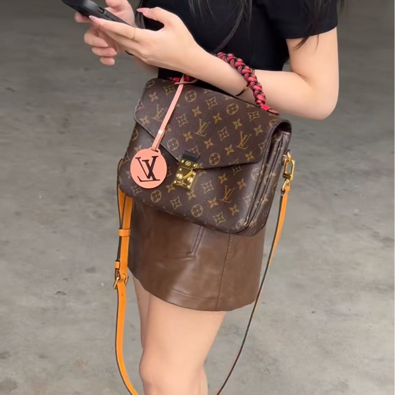 Lv 編織手柄老花郵差包24×19×8 98新配件塵袋-0