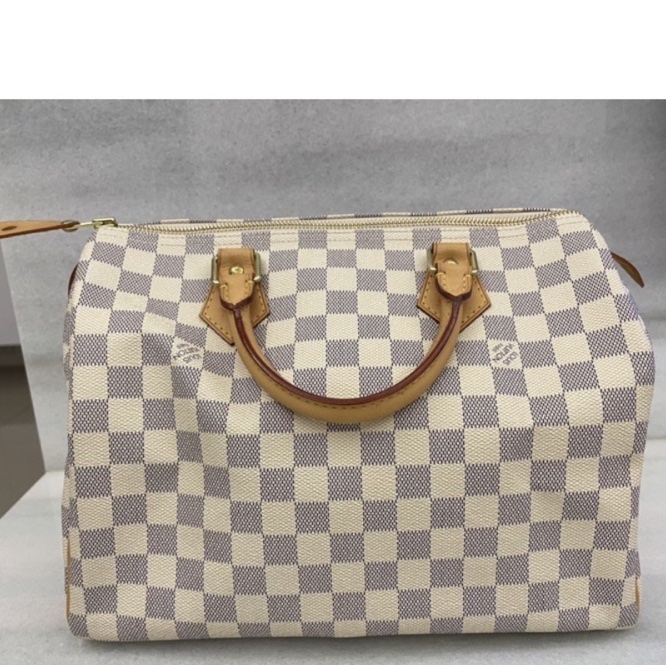 Louis Vuitton speed 30 白色棋盤格手提包-5
