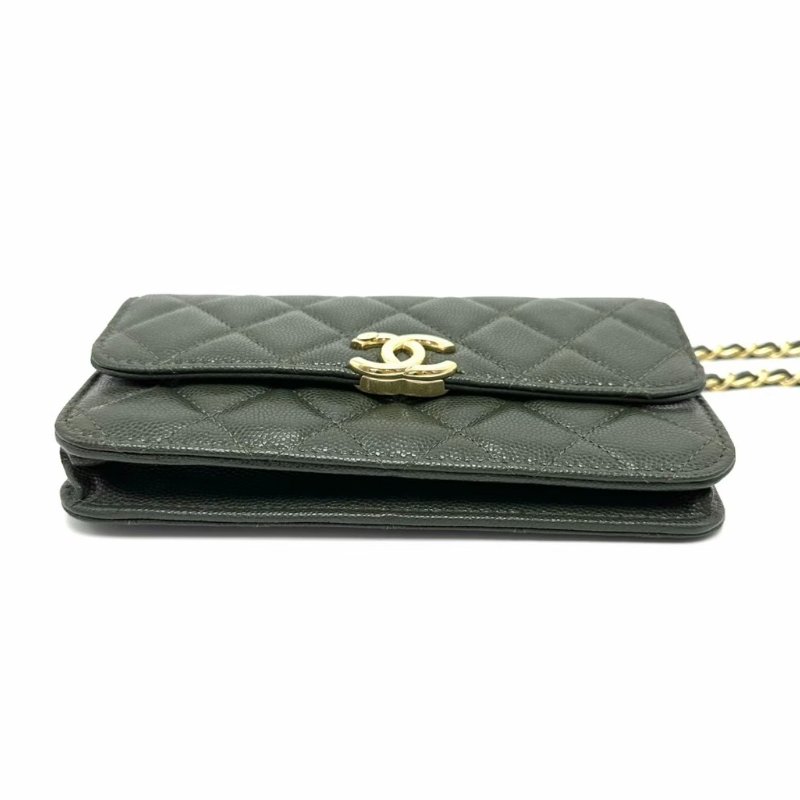 CHANEL 22k橄欖綠金扣woc手提斜背包17*9*4 98新配件塵袋-1