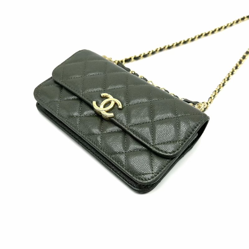 CHANEL 22k橄欖綠金扣woc手提斜背包17*9*4 98新配件塵袋-3