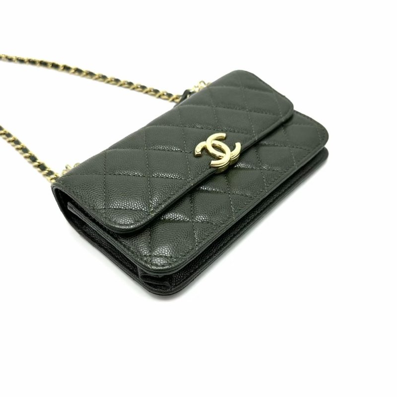 CHANEL 22k橄欖綠金扣woc手提斜背包17*9*4 98新配件塵袋-4