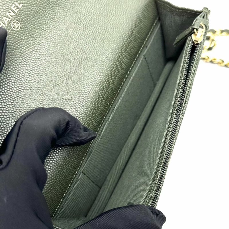 CHANEL 22k橄欖綠金扣woc手提斜背包17*9*4 98新配件塵袋-5