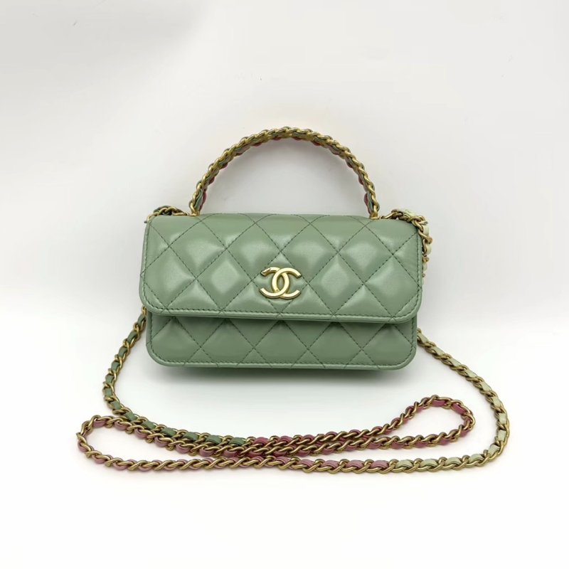 CHANEL薄荷綠金扣23p皮穿鏈手柄woc 17*10*4 98新配件塵袋-0