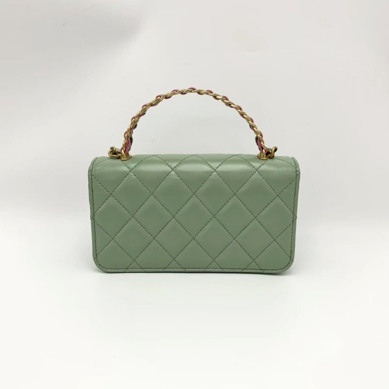 CHANEL薄荷綠金扣23p皮穿鏈手柄woc 17*10*4 98新配件塵袋-1