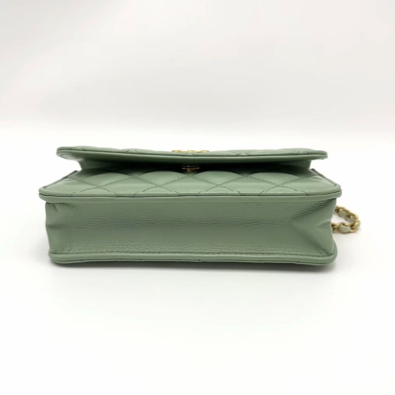 CHANEL薄荷綠金扣23p皮穿鏈手柄woc 17*10*4 98新配件塵袋-2