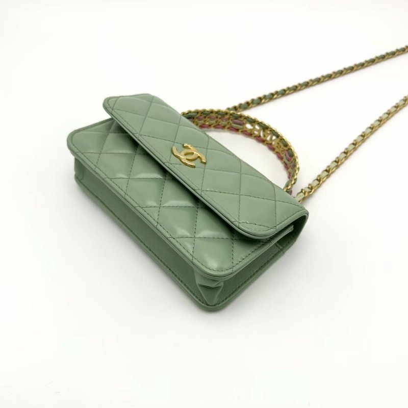 CHANEL薄荷綠金扣23p皮穿鏈手柄woc 17*10*4 98新配件塵袋-5