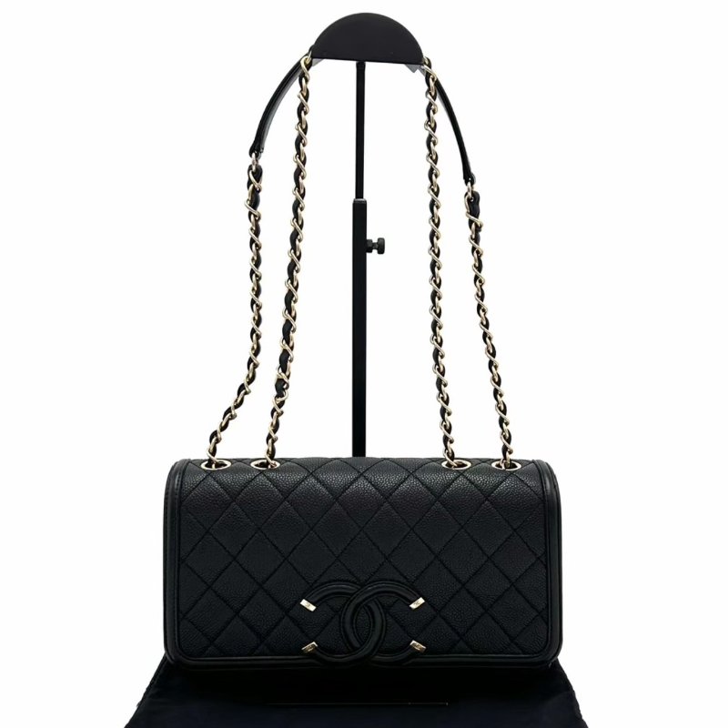 CHANEL黑金filigree肩背斜背鏈條包 26*15*6 98新配件塵袋-0