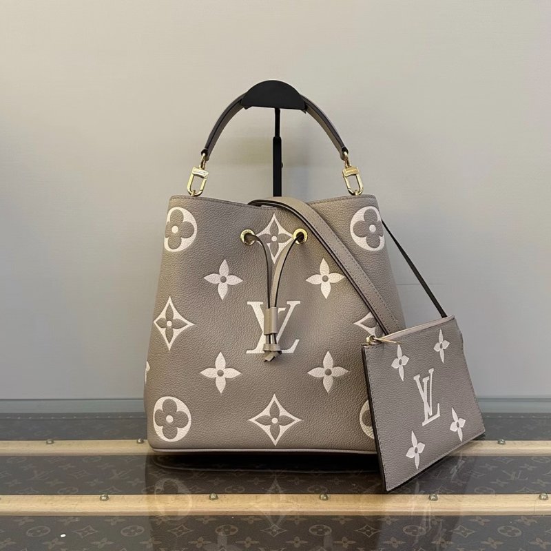 LV NEONOE大象灰中號子母抽繩水桶包 芯片款26*26*17.5 98新配件塵袋-0