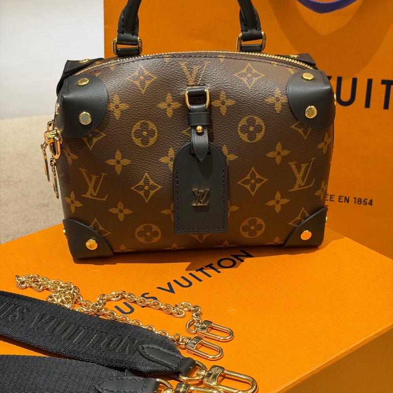 98新LV老花Petite Malle Souple黑色八角軟盒子手提斜挎包芯片款-7