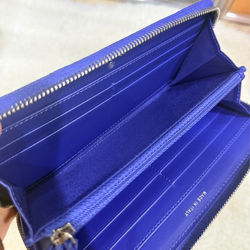 未使用的發財錢包✨就喜歡這種搭配💙香奈兒藍色荔枝牛皮 搭配 暗藍雙C釦💙chanel拉鏈長夾發財錢包-26