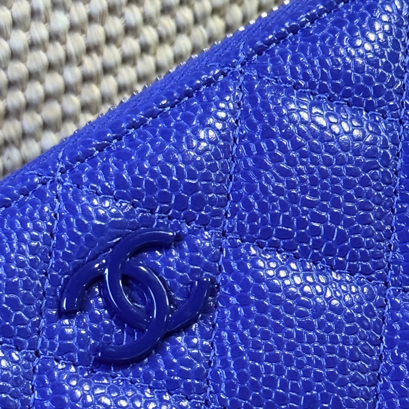 未使用的發財錢包✨就喜歡這種搭配💙香奈兒藍色荔枝牛皮 搭配 暗藍雙C釦💙chanel拉鏈長夾發財錢包-51