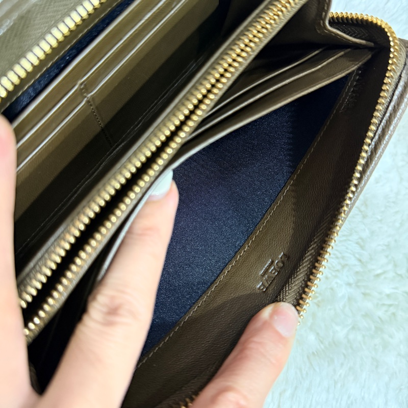 未使用過的發財錢包✨氣質的顏色 耐用的皮革🌰Loewe 栗子色 棕色 可可色 荔紋 牛皮長-8