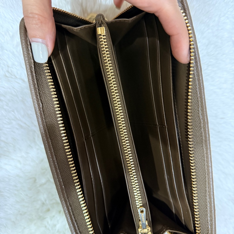 未使用過的發財錢包✨氣質的顏色 耐用的皮革🌰Loewe 栗子色 棕色 可可色 荔紋 牛皮長-9