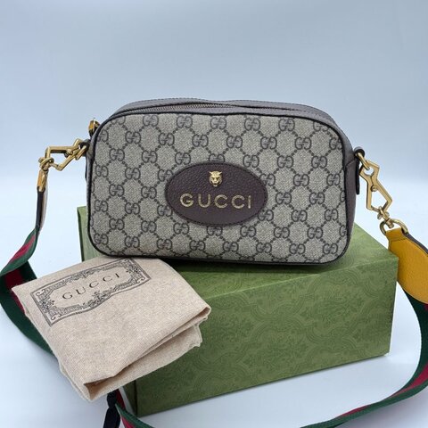Gucci 古馳 Neo Vintage GG Supreme  經典虎頭紅綠織帶 米色 棕色 帆布 皮革 斜掛包 信差包