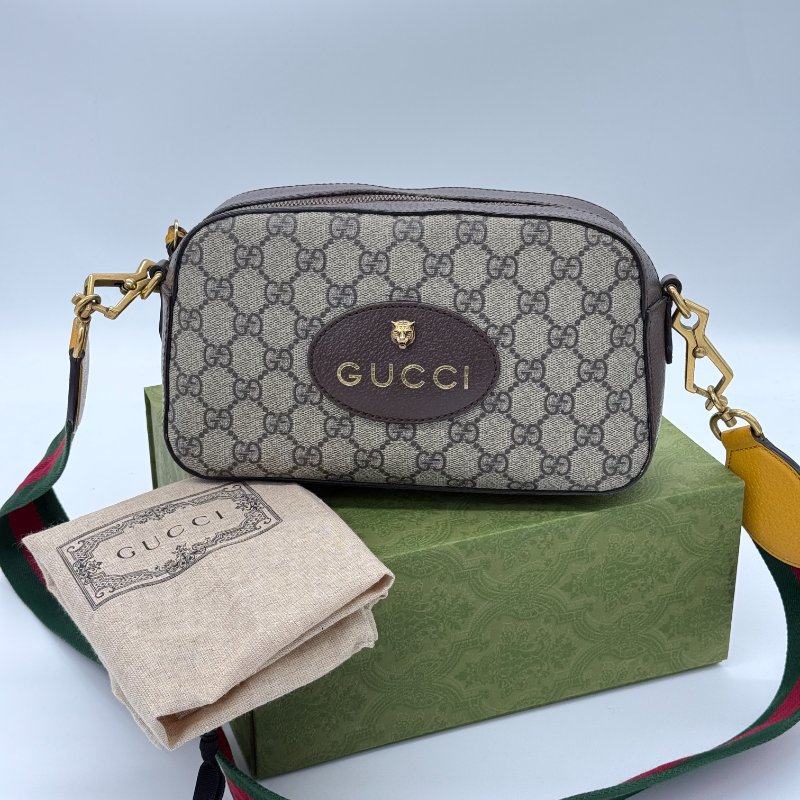 Gucci 古馳 Neo Vintage GG Supreme  經典虎頭紅綠織帶 米色 棕色 帆布 皮革 斜掛包 信差包-0