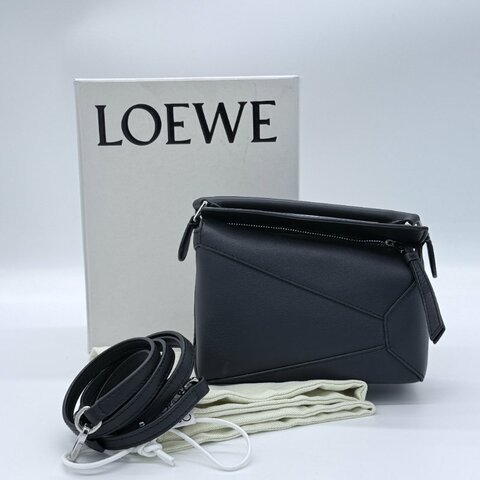 Loewe 羅威 Mini Puzzle Edge 黑色 牛皮 肩背包 手提包