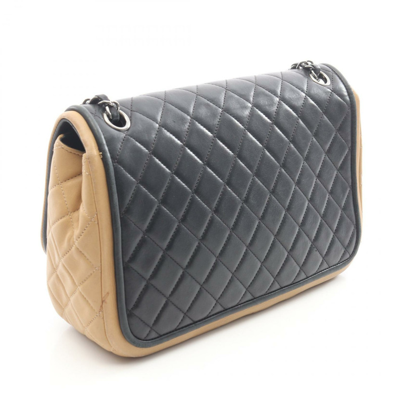 香奈兒 (CHANEL) Matelasse 雙色鏈條肩背包，羊皮材質，黑色米色，二手 CC-1