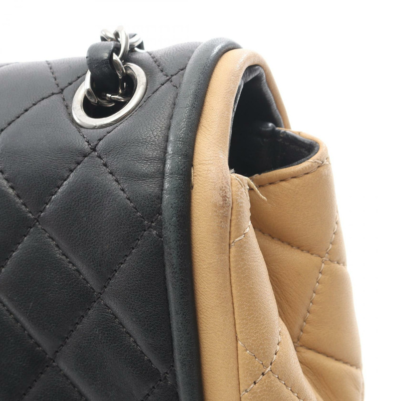 香奈兒 (CHANEL) Matelasse 雙色鏈條肩背包，羊皮材質，黑色米色，二手 CC-8