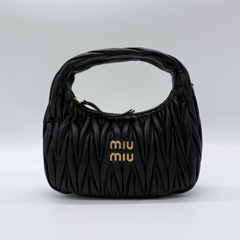 Miu Miu 繆繆 Wander Matelassé Hobo 黑色 羊皮 皺褶 肩背包 半月包 肩背包 (附背帶)-1