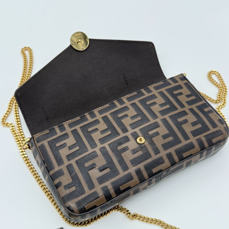 Fendi 芬迪 FF Logo 棕色 小牛皮 迷你鍊帶 肩背包 斜掛包 WOC-4