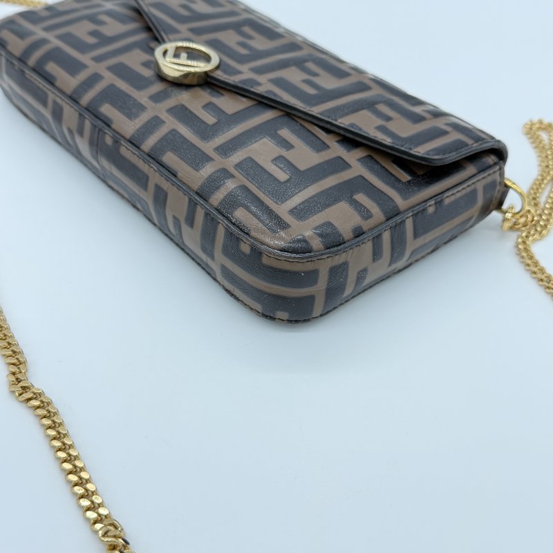 Fendi 芬迪 FF Logo 棕色 小牛皮 迷你鍊帶 肩背包 斜掛包 WOC-8