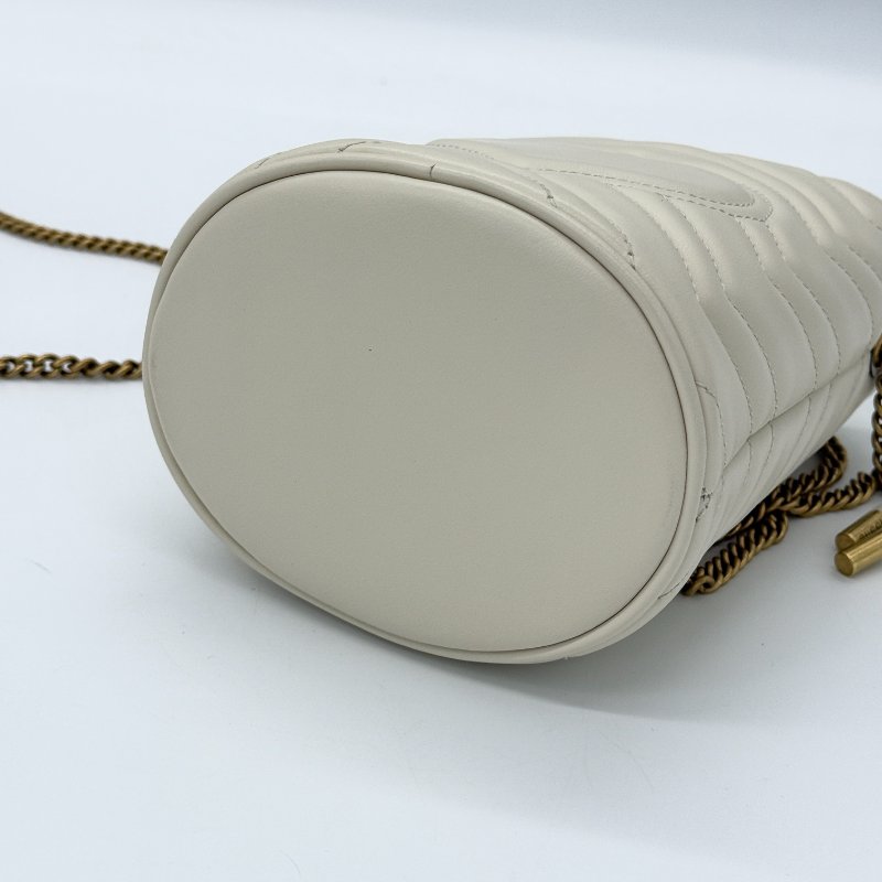 Gucci 古馳 GG Marmont 馬夢 米白色 牛皮 單肩包 迷你 鍊條 水桶包-4