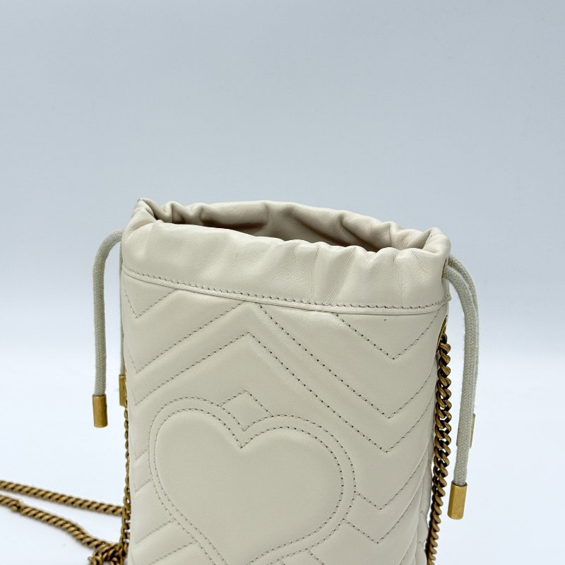 Gucci 古馳 GG Marmont 馬夢 米白色 牛皮 單肩包 迷你 鍊條 水桶包-5