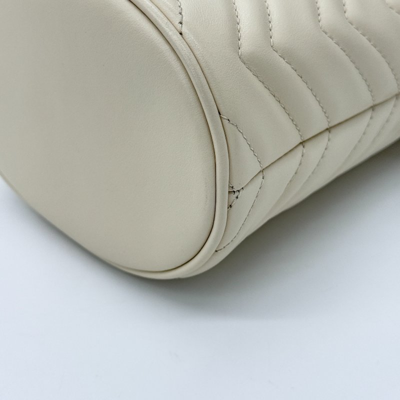 Gucci 古馳 GG Marmont 馬夢 米白色 牛皮 單肩包 迷你 鍊條 水桶包-7