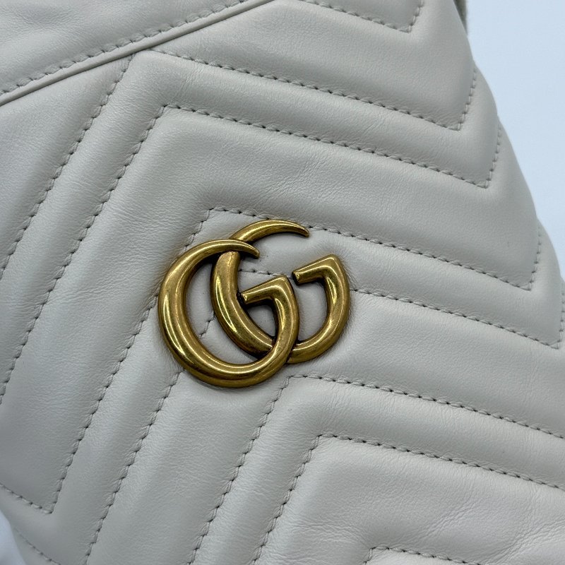Gucci 古馳 GG Marmont 馬夢 米白色 牛皮 單肩包 迷你 鍊條 水桶包-9