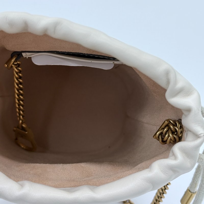 Gucci 古馳 GG Marmont 馬夢 米白色 牛皮 單肩包 迷你 鍊條 水桶包-10