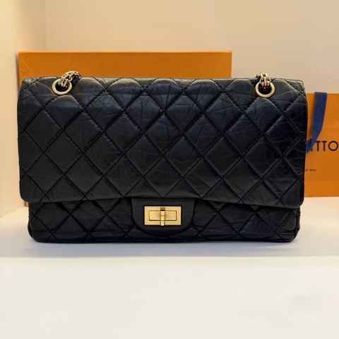 98新 CHANEL 香奈兒 2.55 Reissue Maxi｜黑色｜菱格｜鏈條包 金扣