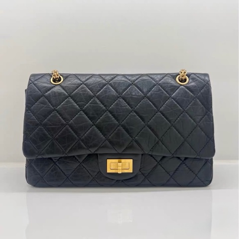 9新 CHANEL 香奈兒 2.55 Reissue 大號 19開｜黑色｜菱格｜鏈條包 金扣