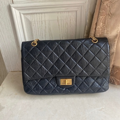 9新 CHANEL 香奈兒 2.55 Reissue 大號 18開｜黑色｜菱格｜鏈條包 金扣