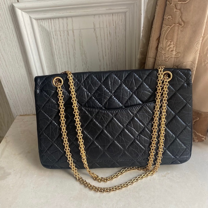9新 CHANEL 香奈兒 2.55 Reissue 大號 18開｜黑色｜菱格｜鏈條包 金扣-1