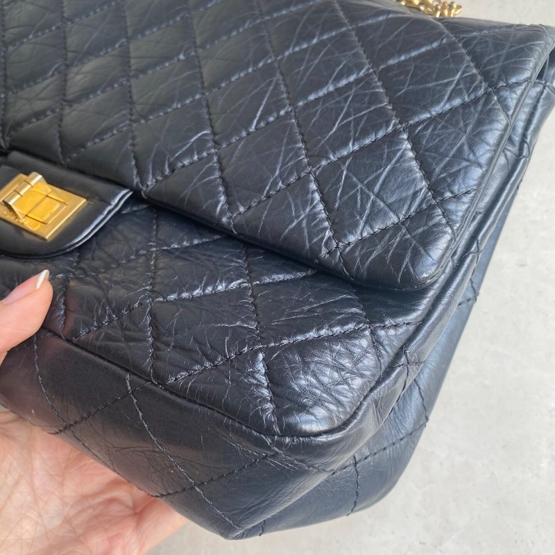 9新 CHANEL 香奈兒 2.55 Reissue 大號 18開｜黑色｜菱格｜鏈條包 金扣-4