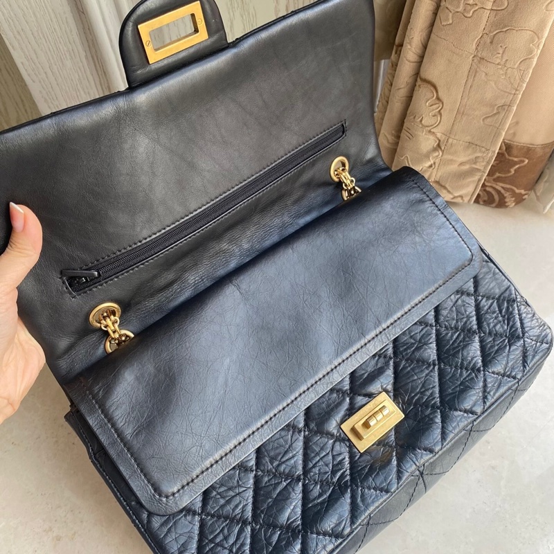 9新 CHANEL 香奈兒 2.55 Reissue 大號 18開｜黑色｜菱格｜鏈條包 金扣-6