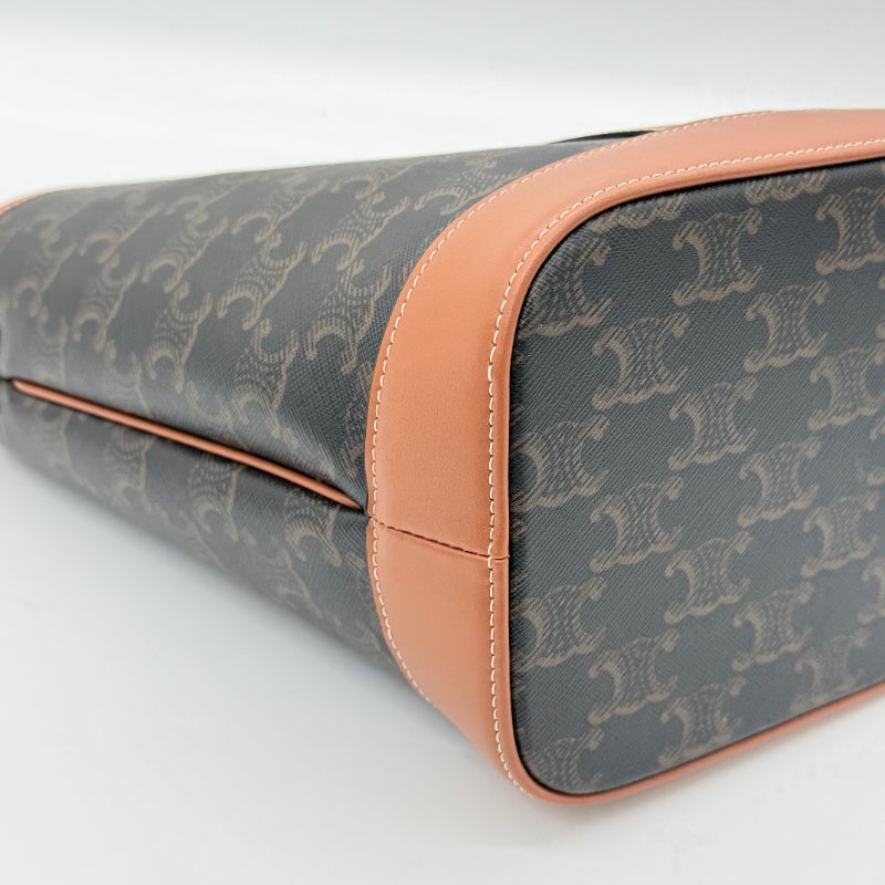 Celine 思琳 Triomphe Small Bucket 滿版老花 棕色 塗層帆布 小牛皮 水桶包 單肩包 肩背包-9