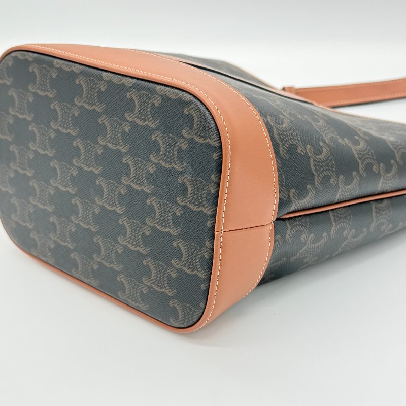 Celine 思琳 Triomphe Small Bucket 滿版老花 棕色 塗層帆布 小牛皮 水桶包 單肩包 肩背包-10