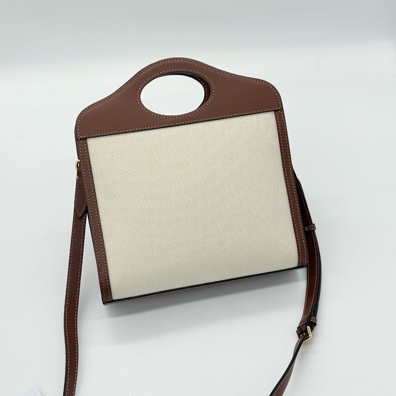 Burberry 巴寶莉 Mini Pocket 米色 棕色 帆布 牛皮 迷你口袋包 肩背包 手提包-4