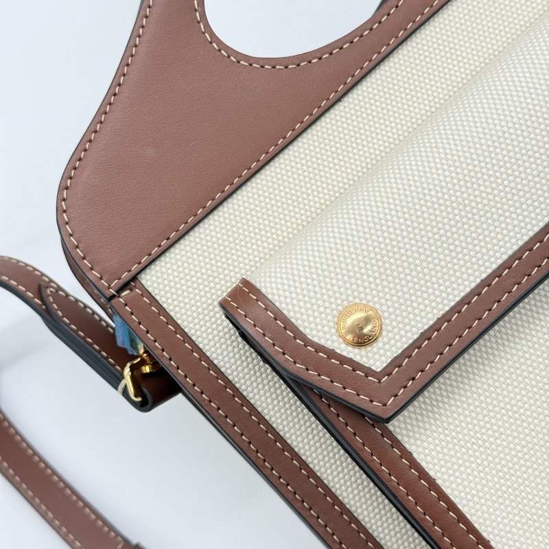 Burberry 巴寶莉 Mini Pocket 米色 棕色 帆布 牛皮 迷你口袋包 肩背包 手提包-8