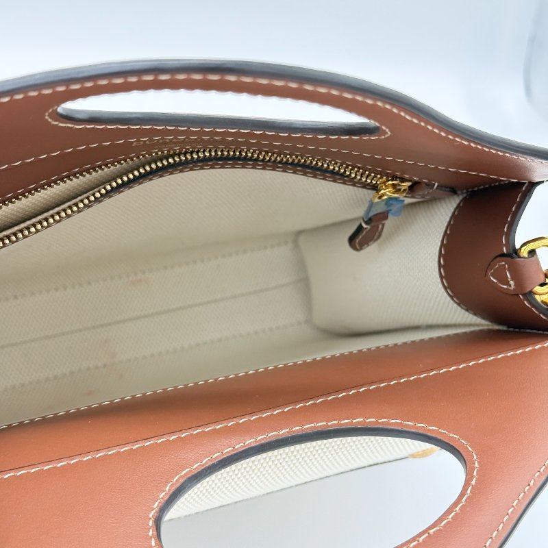 Burberry 巴寶莉 Mini Pocket 米色 棕色 帆布 牛皮 迷你口袋包 肩背包 手提包-13