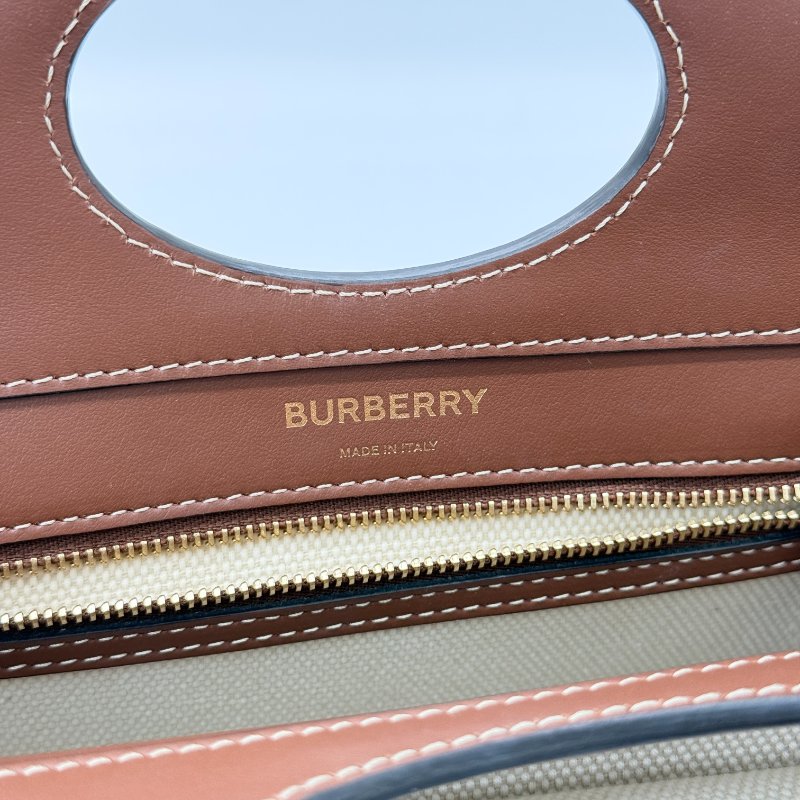 Burberry 巴寶莉 Mini Pocket 米色 棕色 帆布 牛皮 迷你口袋包 肩背包 手提包-14