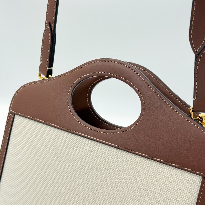 Burberry 巴寶莉 Mini Pocket 米色 棕色 帆布 牛皮 迷你口袋包 肩背包 手提包-15