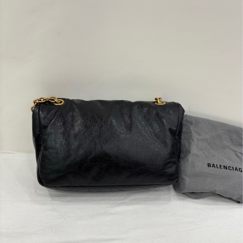巴黎世家/Balenciaga MONACO系列 黑金鏈 褶皺皮 單肩包 尺寸底長:28cm-1